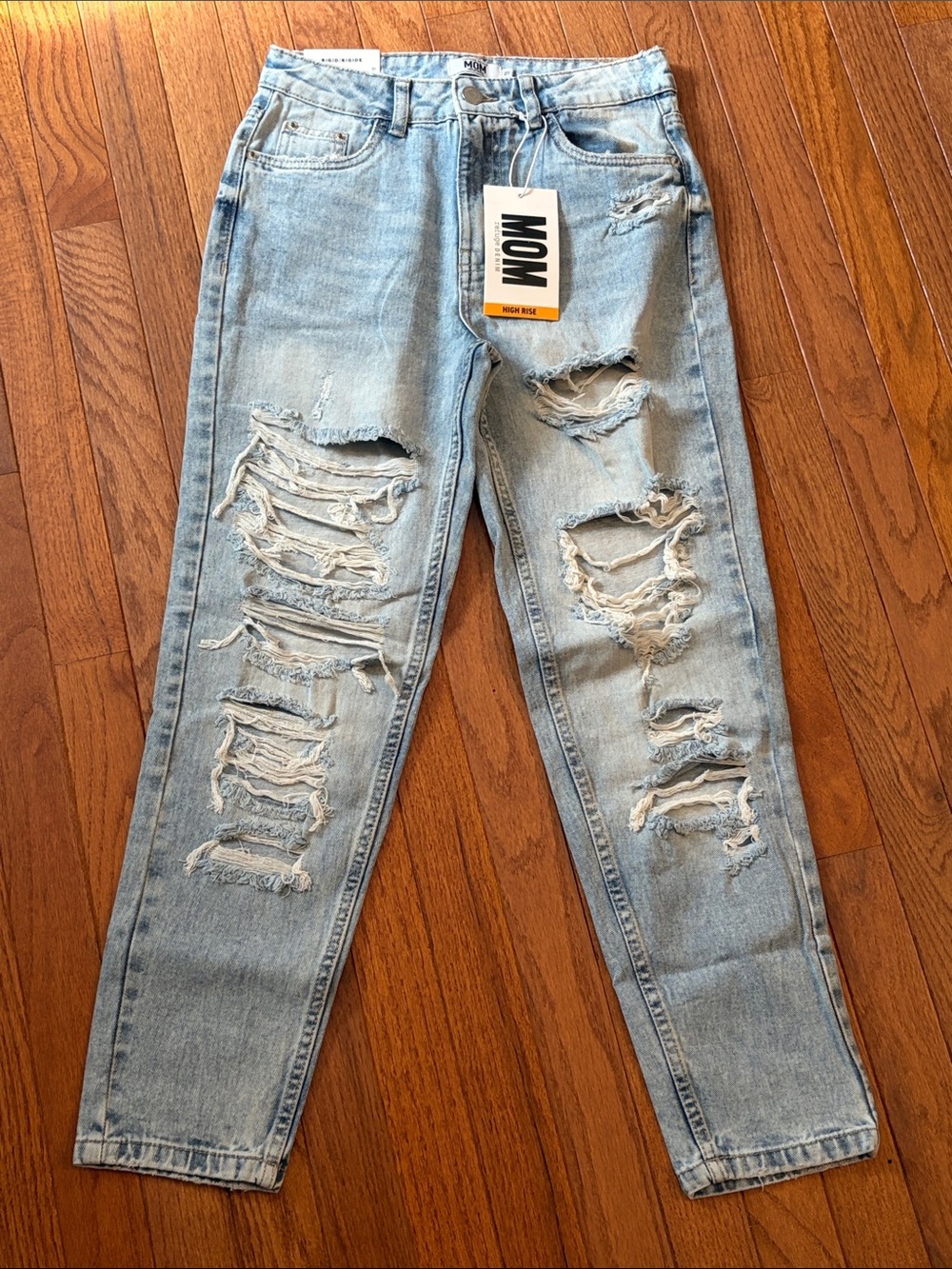 refuge Light Blue High-Rise Distressed Mom Jeans
